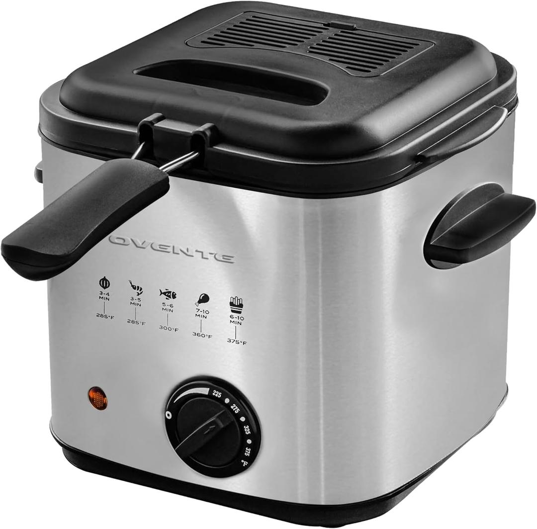 OVENTE 1.5L Electric Deep Fryer with Viewing Lid, Adjustable Temperature, Removable Basket, Cool-Touch Handle, 800W Stainless Steel, Easy to Clean, Silver FDM1501BR