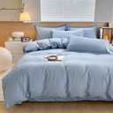 King Size 3-Piece Duvet Cover Set - Ultra Soft Brushed Washed Microfiber Bedding - 1 Comforter Cover & 2 Pillow Shams (Comforter Not Included) (Ice Blue)
