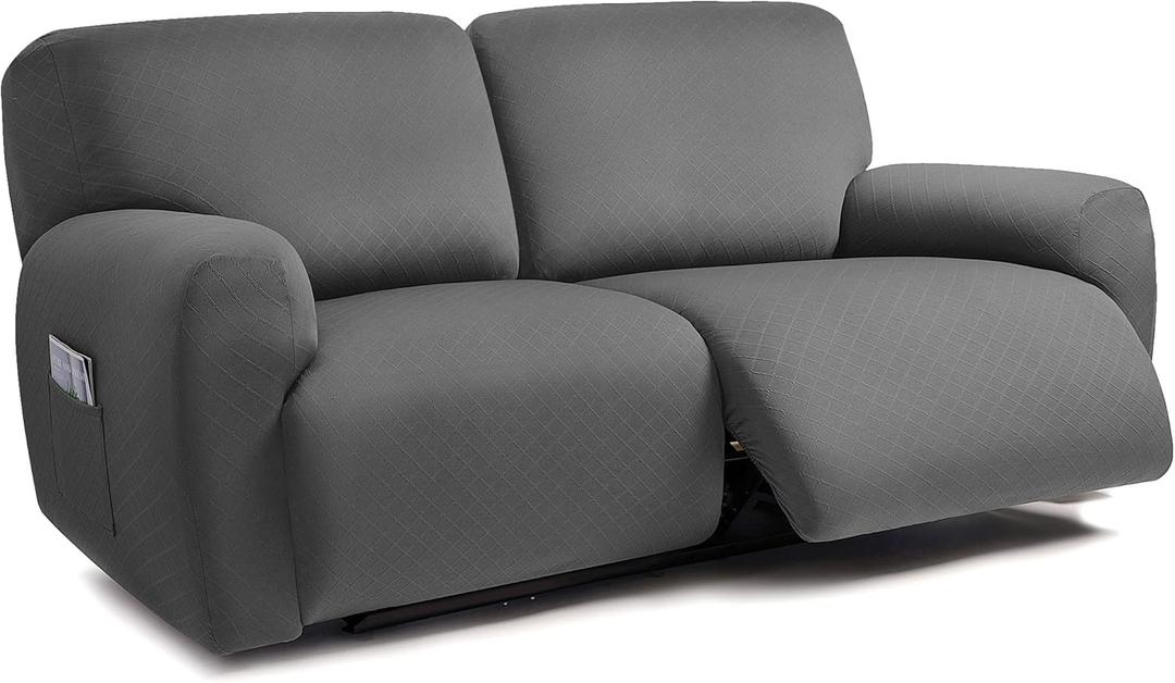 ULTICOR Squared Jacquard Design Extra Wide 75" - 100", Reclining 2 Seater Sofa, Extra Wide 6-Piece Reclining LoveSeat Slipcover, Reclining Sofa Covers, Thick, Soft, Washable (Dark Grey)