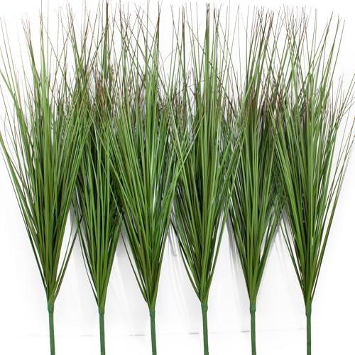 LUZOGA 27" Artificial Plants Onion Grass | Tall Faux Greenery Shrubs - Fake Wheat Stems & Tall Grass Bushes for Indoor/Outdoor Home, Office, Garden, Porch & Window Box Decor 6 Pack - Green Red Tail