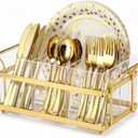 Havawish Acrylic Silverware Caddy Metal Utensil Holder for Party 4 Divided Sections Kitchen Countertop Cutlery Organizer for Spoon Fork Paper Plates Napkins Cups, Camping Picnic Buffet Party Essential