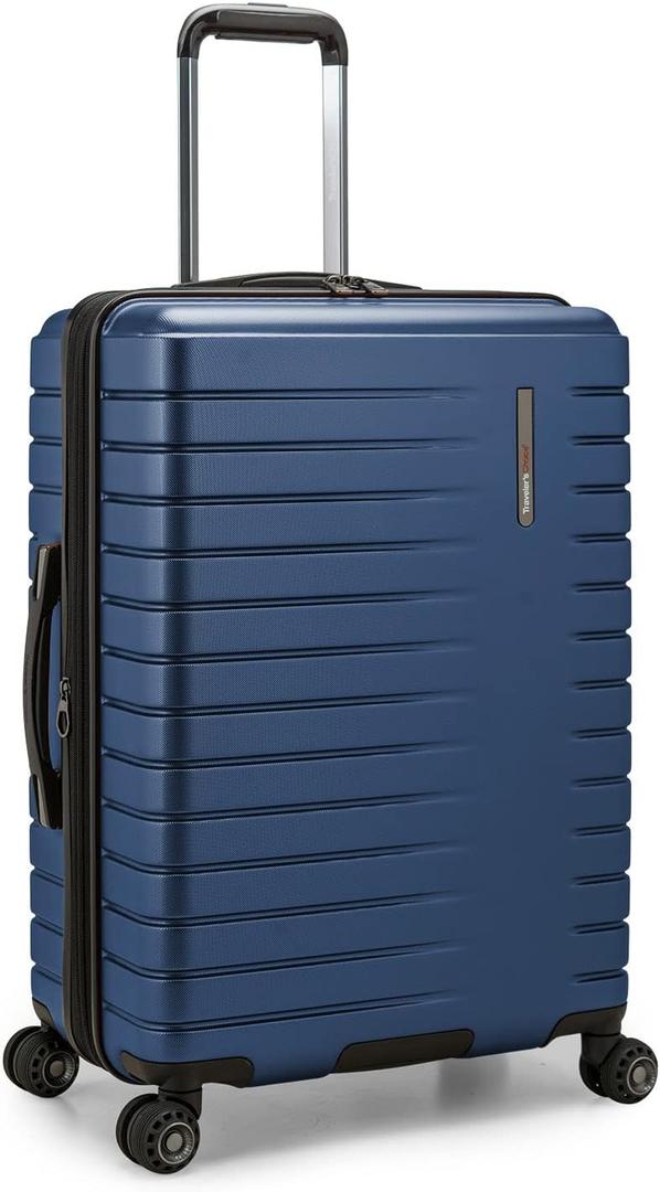 Traveler's Choice Archer Polycarbonate Expandable Luggage with Spinner Wheels, Blue, Checked 26-Inch