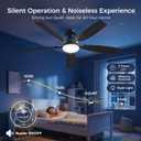 52 Inch Ceiling Fans with Lights, Remote & App Control, Quiet Reversible DC Motor, 6 Speeds, Dimmable 3CCT LED Light, Low Profile Flush Mount Ceiling Fan for Bedroom Living Room, Black