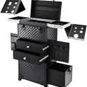 Joligrace Cosmetology Case on Wheels, Rolling Makeup Case for Hairstylists & Makeup Artists Lockable Professional Make up Case Salon Trolley Cart with Hairdryer Holder for Salon/Barber/Travel, Black