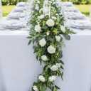 SHENLIU 4 Pack 26Ft Artificial Eucalyptus Flower Garland with White Roses, Faux Rose Vine Gypsophila Greenery Garland Floral Vines for Wedding Home Party Table Decor