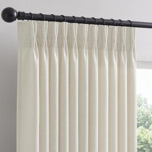 Linen Pinch Pleated Curtains 90 Inches Long 1 Panel for Living Room Bedroom Cream Colored Memory Trained Ceiling Track Drapes Natural Farmhouse Semi Sheer Privacy Curtain With Hooks Rings Off White