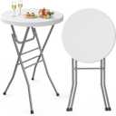 Pureegg Round Cocktail Table - High Top Bar Table (28" Diameter x 43.3" Height) with X-Shaped Support Frame, Foldable & Portable for Parties, Weddings, Events & Home Use, White - 1PCS