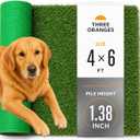 THREE ORANGES Artificial Grass Outdoor 4x6 FT, 1.35 Inch Thick Soft Fake Grass Turf Mat with Drainage Holes, Artificial Turf Grass Rug for Dogs, Patio Backyard Dog Run