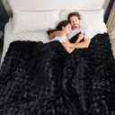 Cozy Bliss Faux Fur Throw Blanket for Couch, Fuzzy Soft Plush Thick Bubble Blanket for Sofa Bedroom Living Room, 90 * 90 Inches Black