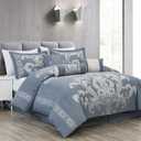 Chezmoi Collection Royale 7-Piece Jacquard Floral Comforter Set, King, Grayish Blue/Gray