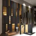 8 Pack 3D Wall Panels for Interior PVC Fluted Modern Interior Wall Panels 58.5''x29'' Total Coverage Mirror Gray and Gold Decorative Paneling Sheets for Bedroom Living Room Decor No Adhesive Backing