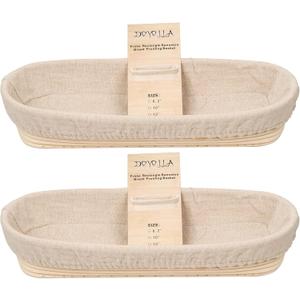 14.5inch Oval Bread Dough Proofing Rising Rattan Basket & Liner Combo for Professional & Home Baking (2 basket & 2 liner)