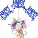 Rsstarxi 12 Pack Happy Birthday Party Decorations, Birthday Sign Centerpiece Sticks Double Sided Glitter Blue Table Toppers Decorations for Baby Shower Anniversary Party Decors Favors