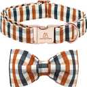 Lionheart glory Plaid Dog Collars Bowtie Dog Collar Heavy Duty Adjustable Fall Dog Collar for Medium Dogs Collar Dog Bow Male Dog Collar (Medium (Pack of 1, Brown Black rid)
