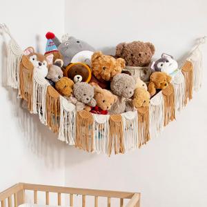 Stuffed Animal Hammock Hanging Net Organizer for Children's Room Stuffed Animal Toy Hammock for Teddy net Corner Hanging Toy Net for Bedroom (Brown)