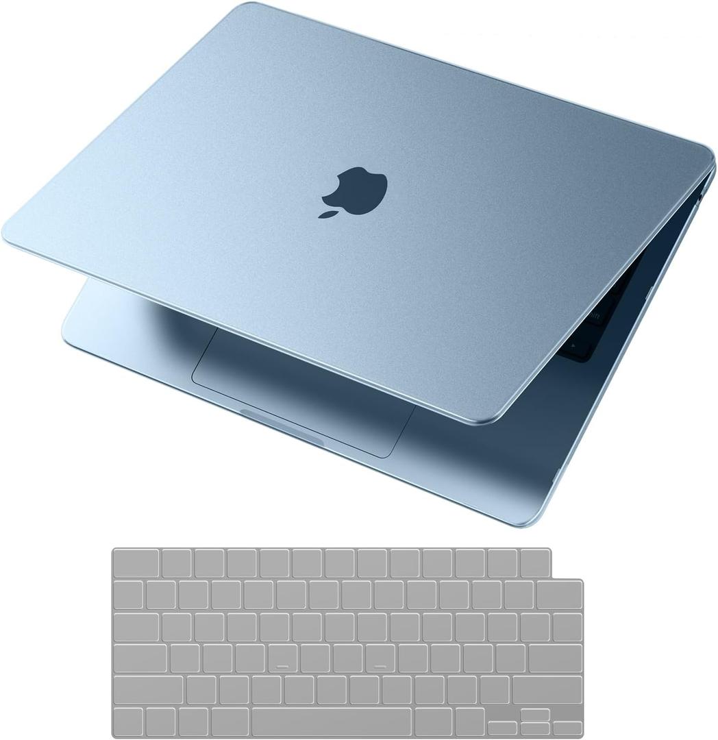 for MacBook Air 15 inch Case M4 M3 M2 2025 2024 2023 [Official SkyBlue] [100% Match Official Color] Hard Shell + Translucent Keyboard Cover Laptop A3241 A3114 A2941 - Sky Blue Clear