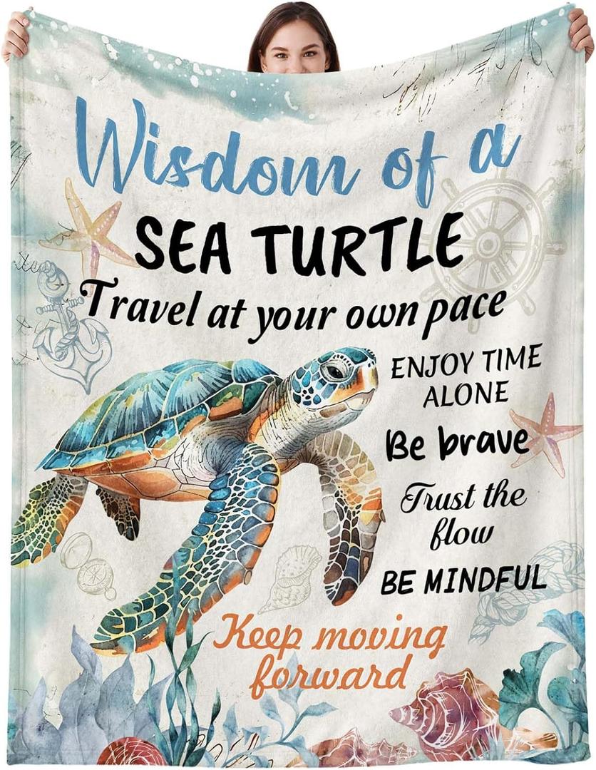 Positive Sea Turtle Gifts for Women Men, Flannel Soft Blanket Decor, Sea Turtle Gifts for Turtles Lovers, Inspirational Healing Gift for Friend Meditator Graduate - 50x60 inches