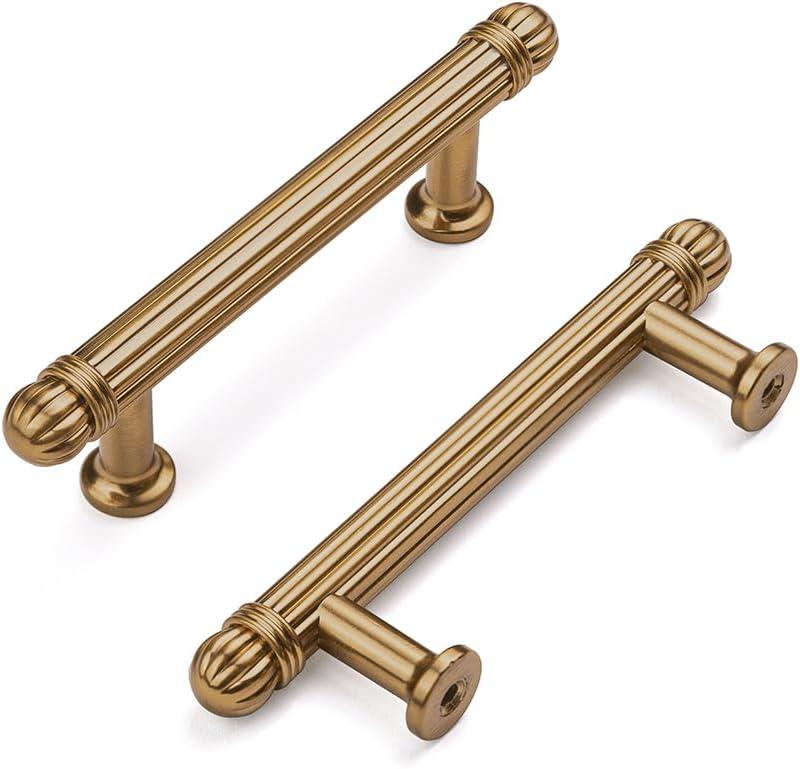 HARPOON 10 Pack Kitchen Cabinet Handles,Vintage Cabinet Bar Pulls, Drawer Handles Classic Home Hardware, 3 inch Hole Center, Champagne Bronze