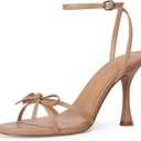 iiimmu Women's Bow Heels 4 IN Stiletto Heeled Sandals for Women Round Open Toe Sandals Elegant Summer Heels Soft PU Leather/Faux Suede (9, Nude)