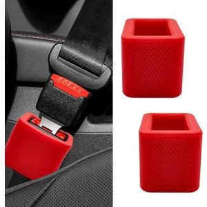 2-Pack Silicone Safety Belt Buckle Holder & Booster | Non-Slip Buckle Fixer for Easy Upright Access, Universal Car Safety Belt Aid for Kids and Seniors (Red)