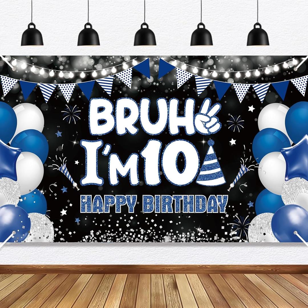 10th Birthday Decorations Banner for Boys Bruh I'm 10 Backdrop Funny Teenage Bday Banner Teen Boy 10th Birthday Decor 5.9x3.6ft Happy 10 Years Old Birthday Party Supplies