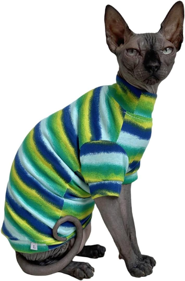Limited Edition Sphynx Cat Cotton T-Shirts Hairless Cat Sweatshirt Pet Kitten Clothes Round Collar Kitten Shirts Vest Cats & Small Dogs Apparel (Reflection, S (3.3-4.4 Lbs))