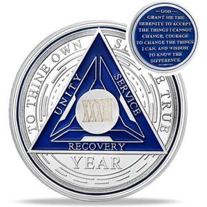 Recovery Triangle 33 Year Sobriety Coin - Silver Roman Numeral NA AA Coins - 1-40 Prime NA/HA/AA Chips and Medallions - Narcotics Alcoholics Anonymous Sober Gifts for Men Women