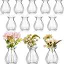 12 Pieces Glass Bud Vases for Centerpieces Bulk 3.5 Inch Mini Flower Bouquets Vases Small Cute Crystal Ribbed Glass Bud in Bulk for Wedding Baby Bridal Shower Table Party Home Decor (Clear)