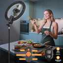 12" Selfie Ring Light with 63" Tripod Stand/Phone Holder, QEUOOIY 20W LED Circle Lights Dimmable 3000-6500K with Remote Control and Built-in Rechargeable Battery for Vlog, Makeup, YouTube, Camera