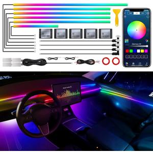 Dreamcolor Acrylic Interior Car LED Strip Light with Wireless APP, RGB 14 in 1 with 175 inches 593 Neon Car Ambient Lighting Kits, Dynamic Chasing Music Sync LEDs Fiber Optic Strip Lights for Car