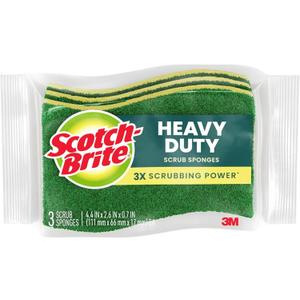 Scotch-Brite Heavy Duty Scrub Sponge, 24 Kitchen Sponges Designed for Tough Messes in the Kitchen that Last 3X Longer*, Best for Cast Iron Skillets and Outdoor Grills, Flexible, Durable, and Strong