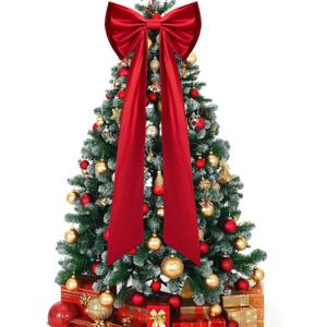 Iceyyyy 52.2 x 15.5 Inch Christmas Tree Topper Red Satin Bows,Double Layer Extra Large Tree Topper Ornament Bow,Giant Red Christmas Tree Bow for Indoor Outdoor Holiday Party Home Decor