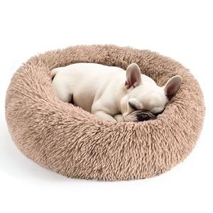 Hoewina Dog & Cat Bed for Indoor Cats, 20in Calming Donut Bed for Puppy and Kitten, Washable Round Fluffy Pet Bed for Small Medium Dogs and Cats (Camel)