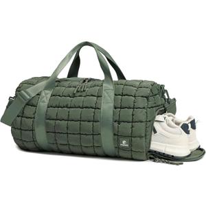 Quilted Duffel Bag for Women, Puffer Gym Duffle Bag with Shoe Compartment Lightweight Large Crossbody Sport Bag Travel Tote JasperGreen