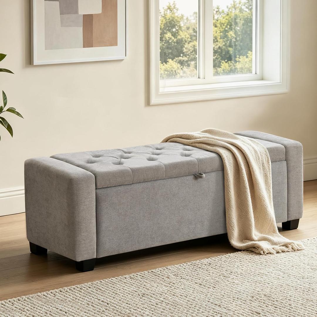 Ottoman with Storage,Tufted Storage Bench for Bedroom, 15.8"D x 43"W x 15.8"H