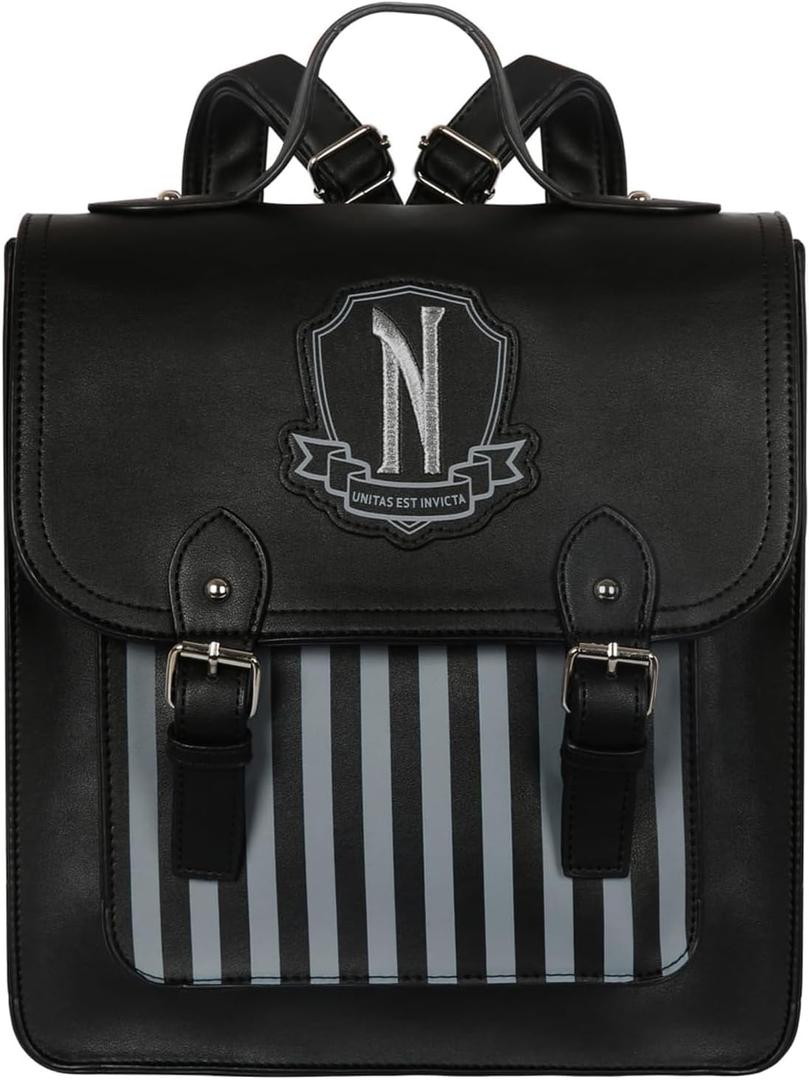 Addams Gothic Backpack Purse Faux Leather Black