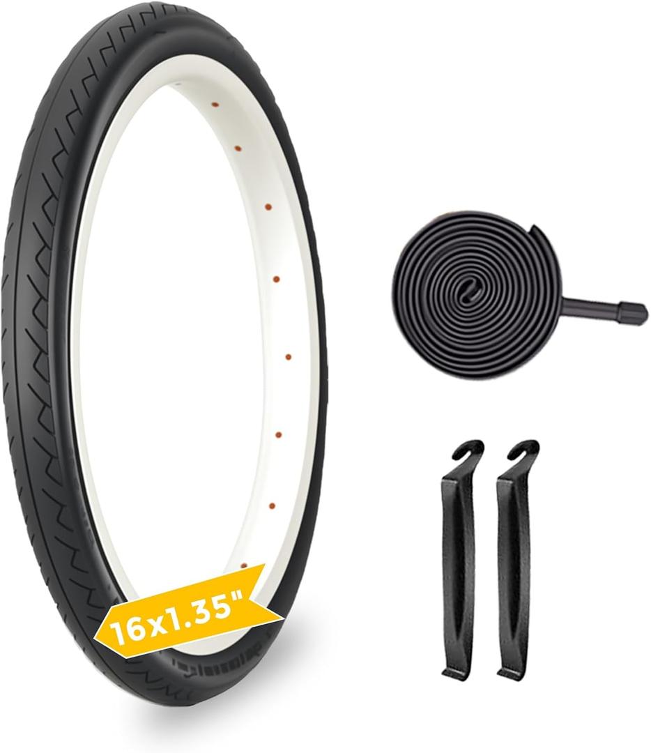 32-305 16x1.35 Bike Tire and Tube, 16x1.35 Bike Tire, 16 X 1.35 Bicycle Neumtico, with 2 Levers, Bicycle Replacement Parts for Commuting to Work or School, Heavy Duty Bicycles, not Include Wheels