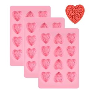 3 Pcs Silicone Heart-Shaped Chocolate Molds - Non-Stick Candy Heart Molds Silicone, Candy Making Supplies for Baking, Candy, Gummy, Food Grade in Kitchen and Dining- Pink