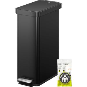 EKO Hudson Slim 50L / 13.2 Gallon Kitchen Trash Can with Lid, Stainless Steel Step Garbage Can for Kitchen or Home, Space-Saving Garbage Can with Soft Close Lid, Stay-Open, Liner Ring, Matte Black