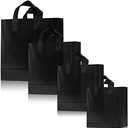 Weewooday 100 Pcs Frosted Plastic Gift Bags with Handles for Small Business Clear Shopping Bags with Cardboard Bottom, 4 Sizes (Black)
