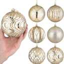 VioraWhite 6 Pcs Extra Large Mercury Christmas Ball Ornaments 4" Champagne Gold Christmas Hanging Ornaments Plastic Shatterproof Glitter Winter Vintage Mercury Balls Xmas Tree Decorations for Xmas