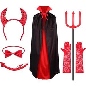 Halloween Devil Costume Set Devil, Devil Fork and Black Red Reversible Cape for Men Women Teen Halloween Costume Accessories XL