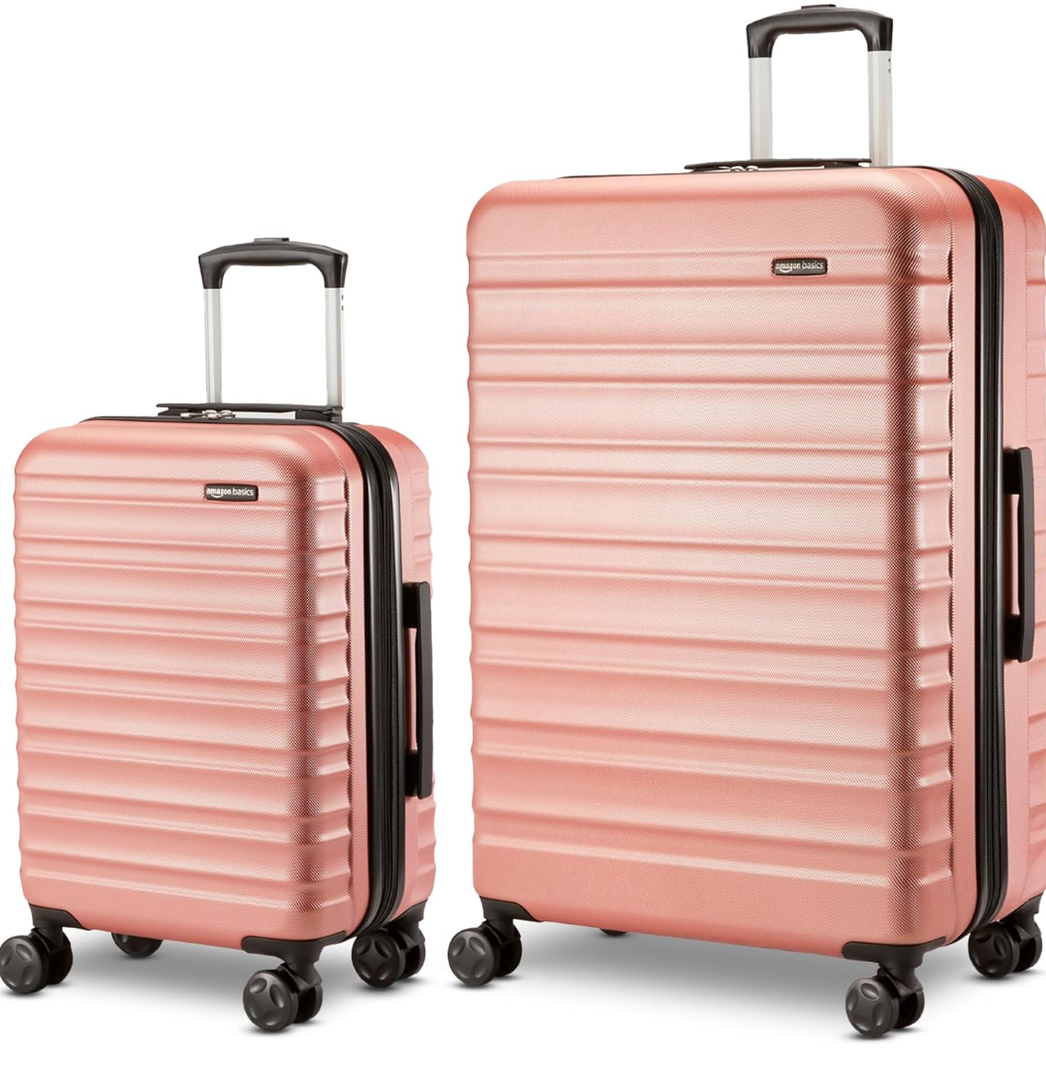 Amazon Basics 2-Piece Set (21", 30"), Hardshell Suitcases With Wheels, Expandable For Up to 25% More Space, With Scratch-Resistant Surface, Four Multi-directional Wheels, Rose Gold