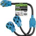 Elecan 30 Amp Dryer/EV Y Splitter Adapter Cord, 4 Prong NEMA 14-30P to 2X 14-30R for Power Extension Outlet Plug & Level 2 EV Charging Tesla, Heavy-Duty, STW, Waterproof, 10 AWG 125/250V-ETL-Blue-2FT