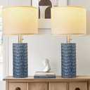Reaketon Table Lamps for Living Room, Ceramic Table Lamp for Bedroom, 20" Modern Lamp for Night Stands, Dark Blue 1pc