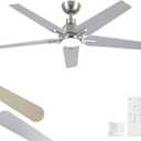 52 Inch Ceiling Fans with Lights and Remote, Brushed Nickel Modern Ceiling Fan for Bedroom, Living Room, Dining room, Patio, 3CCT Dimmable 6 Speeds DC Quiet Reversible