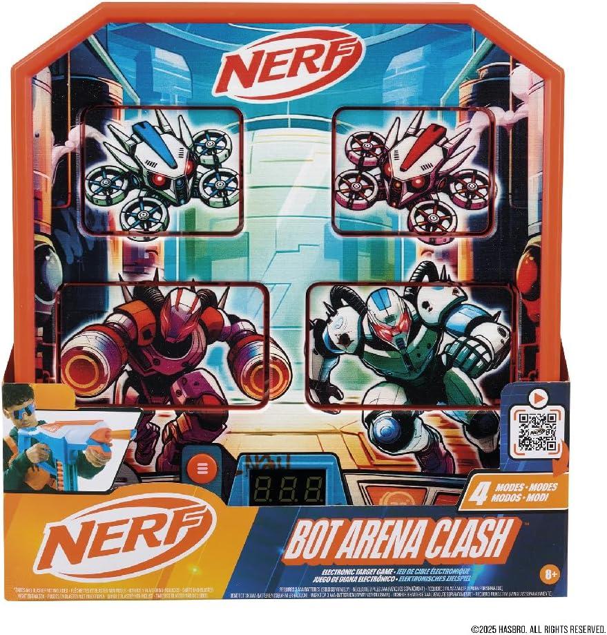 NERF Bot Arena Clash Electronic Target Game  Interactive Foam Dart Blaster Game with Sound FX, Score Display & 4 Modes