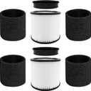 CERO 90304 Replacement Filter for Shop Vac 90304, 90350, 90333, 90585, 5 Gallon and Above Wet/Dry Vacuum Cleaners (2 Replacement Filter+2 Lids+4 Foam Sleeve Filters)