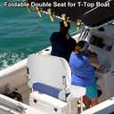 Double Boat Folding Seat, Waterproof Low-Back Seat for T-Top, Fishing, Bass, Jon Boats (White and Blue)