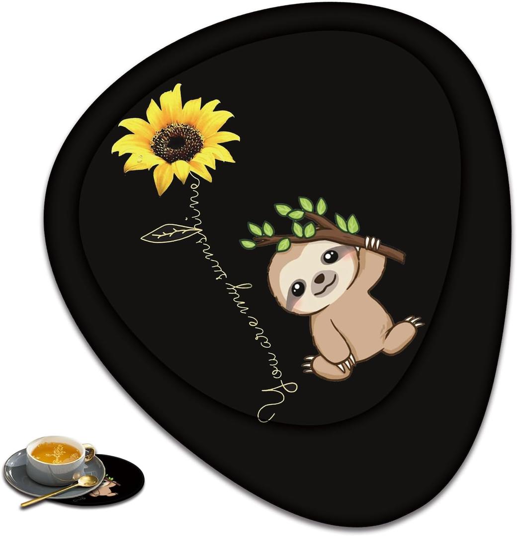 Ergonomic Storage Mouse Pad Wrist Support with Coaster Set, Full Memory Foam Wrist Rest Design and Non-Slip PU Base, Mouse Pad for Pain Relief, Sunflower and Sloth